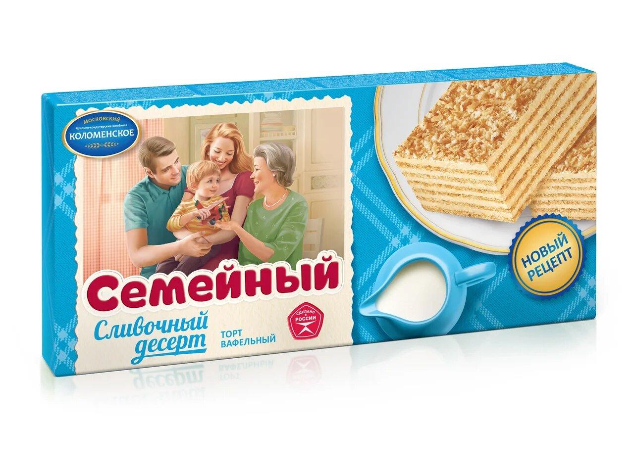 Торт вафельный Семейный сливочный десерт 230 гр., картон