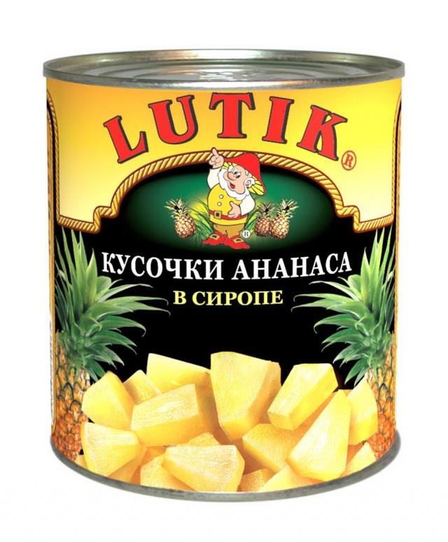 Ананас Lutik кусочками в сиропе 850 мл., ж/б