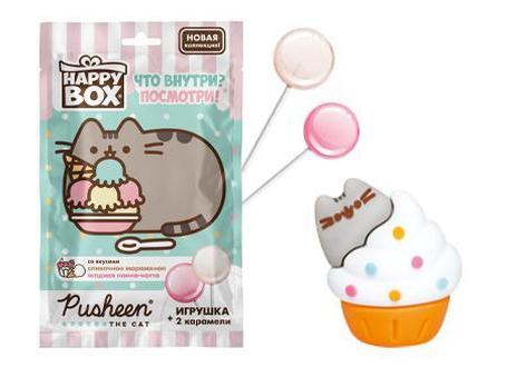 Карамель на палочке Happy Box Pusheen сливочное мороженое и ягодная панна-котта с игрушкой 20 гр., саше