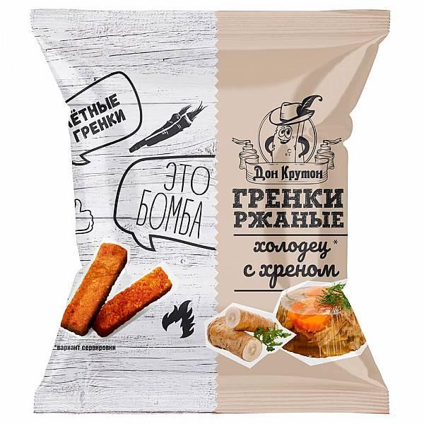 Гренки Дон Крутон ржано-пшеничные со вкусом холодца с хреном, 55 гр., флоу-пак