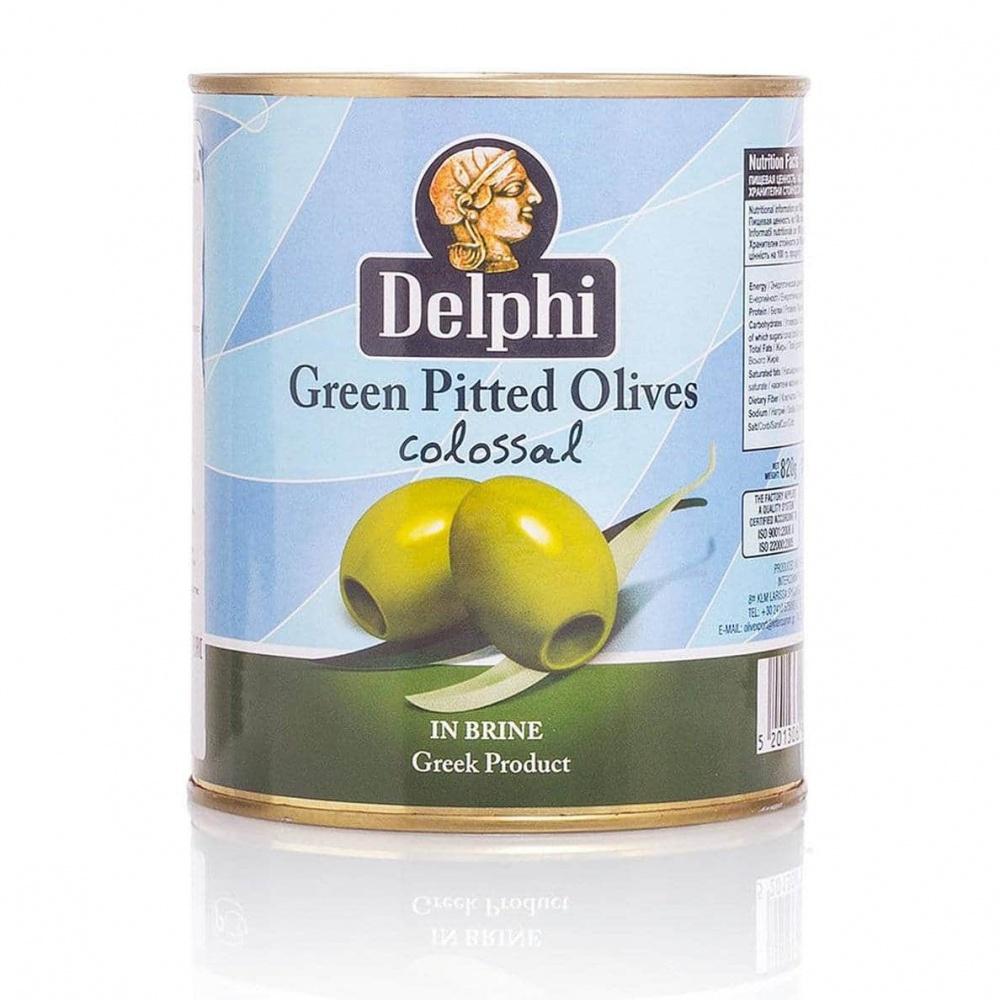 Оливки Delphi Colossal без косточки в рассоле 820 гр., ж/б