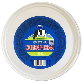 Сметана Экомилк сливочная 15%, 5 кг., ведро