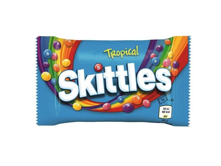 Конфеты жевательные Skittles tropical 45 гр., флоу-пак