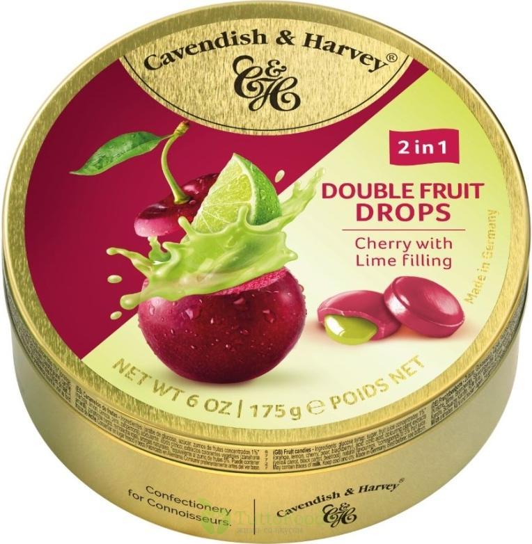 Леденцы Cavendish &Harvey Double Fruit Cherry with Lime с жидким центром, 175 гр., ж/б