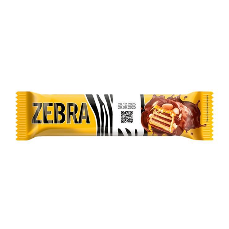 Батончик вафельный Яшкино Zebra глазированный с изюмом и арахисом в мягкой карамели 40 гр., флоу-пак
