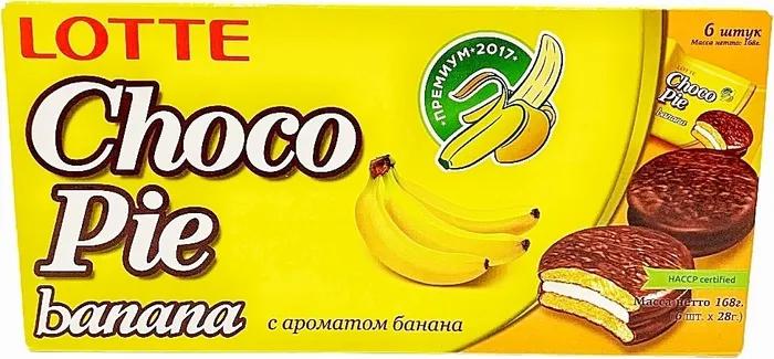 Печенье Choco Pie Lotte Банан 6 штук 168 гр., картон