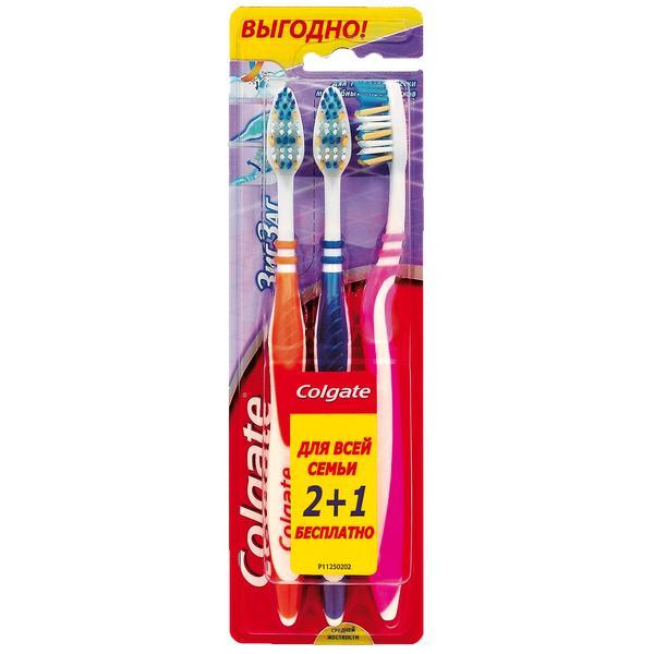 Набор зубных щеток Colgate 2+1 Зиг-Заг средней жесткости