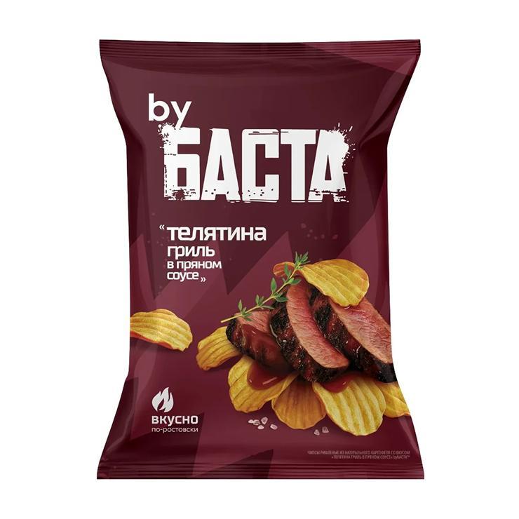 Чипсы By Баста рифленые телятина гриль в пряном соусе 120 гр., флоу-пак