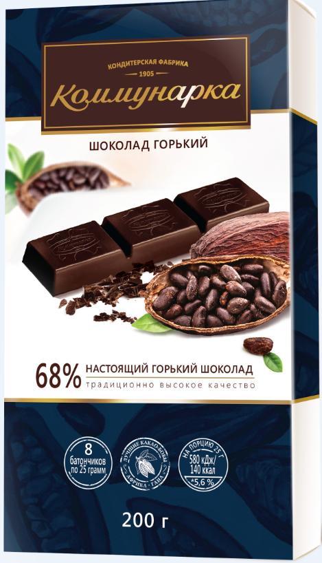 Шоколад Коммунарка горький 68% 200 гр., картон