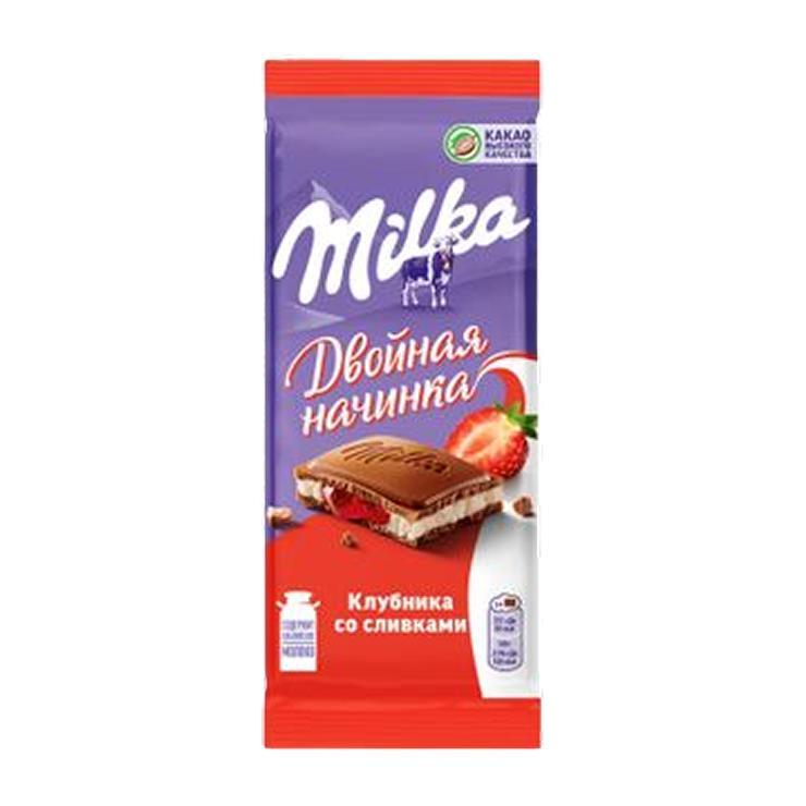 Шоколад Milka молочный клубника со сливками 80 гр., флоу-пак