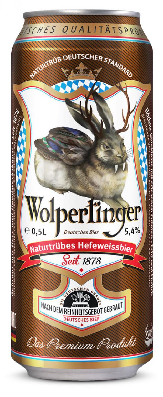 Пиво Wolpertinger светлое пшеничное нефильтрованное 5% 500 мл., ж/б