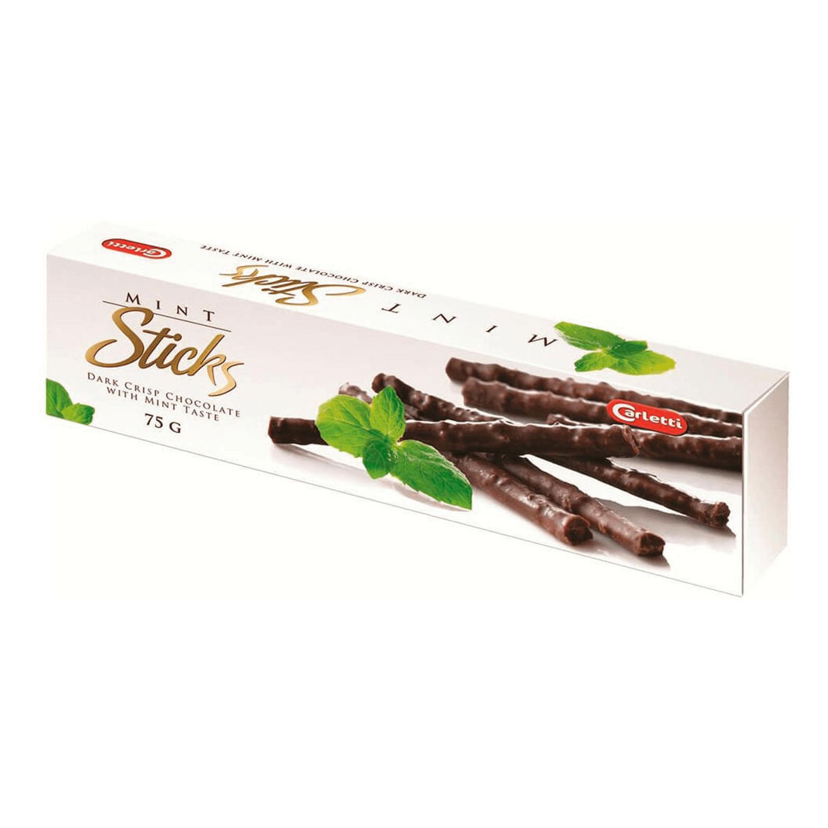 Хрустящие палочки Carletti Mint sticks шоколадные с мятой 75 гр., картон