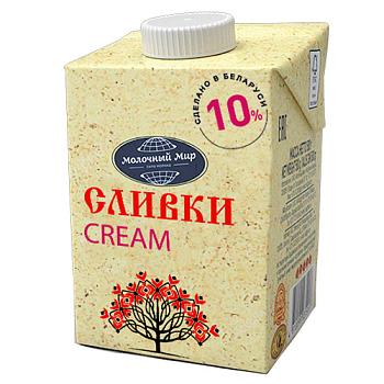 Сливки Молочный мир питьевые стерилизованные 10% 500 мл., тетра-пак