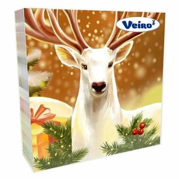 Салфетки бумажные Veiro Олени и елка 33х33 см. 3 слоя 20 шт., пленка