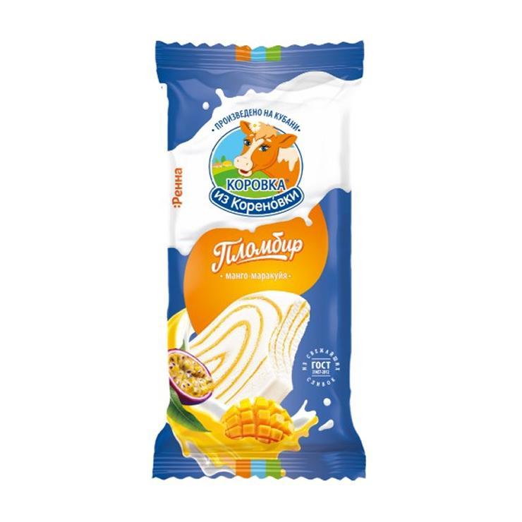 Мороженое эскимо Коровка из Кореновки спираль пломбир с манго и маракуйей 55 гр., флоу-пак