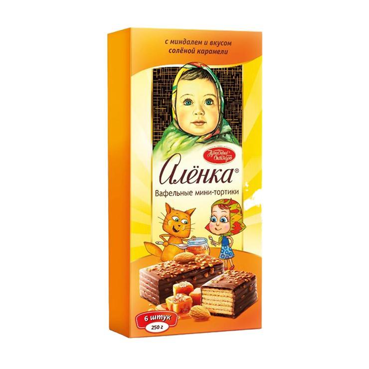 Торт вафельный Аленка с миндалем и со вкусом соленой карамели 250 гр., картон