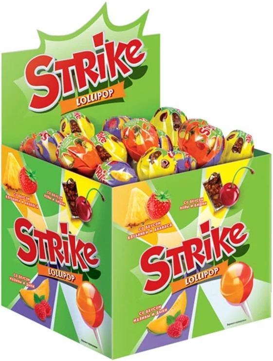 Карамель на палочке Strike с двойным вкусом 11.3 гр., обертка