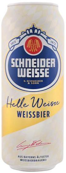 Пиво Schneider Weisse Helle Weisse светлое нефильтрованное 4,9% 500 мл., ж/б