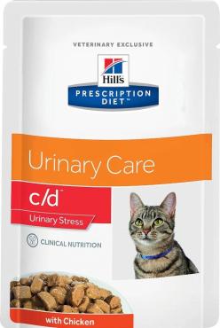 Корм Hill's Prescription Diet c/d Multicare Urinary Stress влажный диетический для кошек при профилактике цистита и мочекаменной болезни, в том числе вызванные стрессом, с курицей, 85 гр., дой-пак