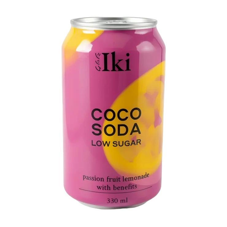 Напиток газированный Iki coco soda на основе кокосовой воды с маракуйей 330 мл., ж/б