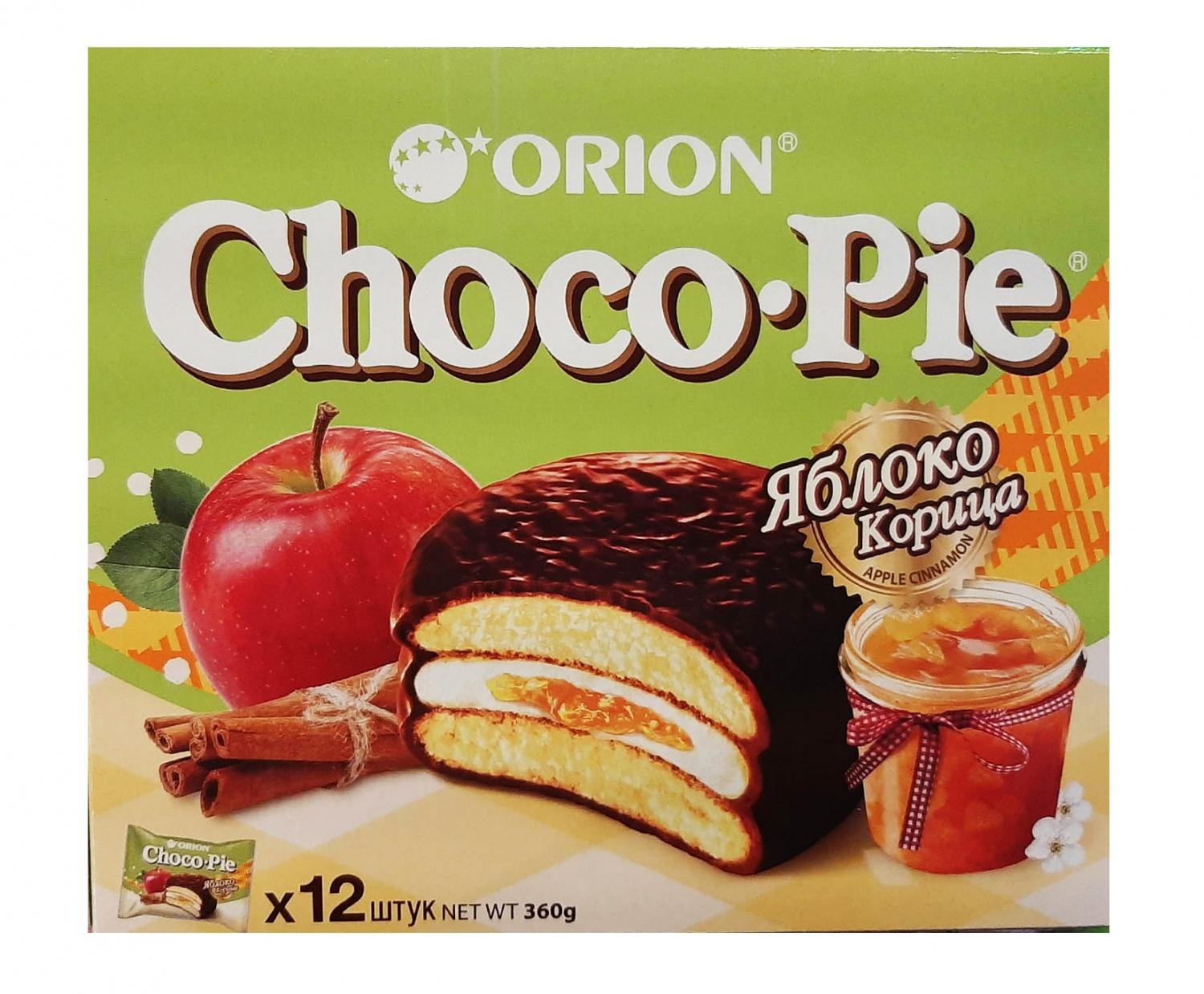 Печенье Orion Choco Pie Apple-Cinnamon Яблоко-Корица воздушный бисквит 12 штук 360 гр., картон