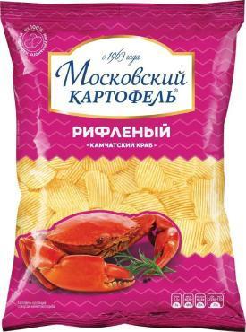 Чипсы Московский Картофель хрустящие рифленые со вкусом камчатского краба 120 гр., флоу-пак