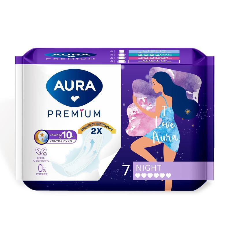 Прокладки гигиенические AURA PREMIUM NIGHT 7 шт., флоу-пак