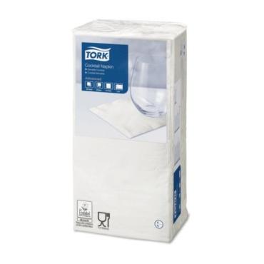Салфетки бумажные 2-слойные, 24*24 см., белые, 200 шт., Tork Advanced, 380 гр., пластиковый пакет