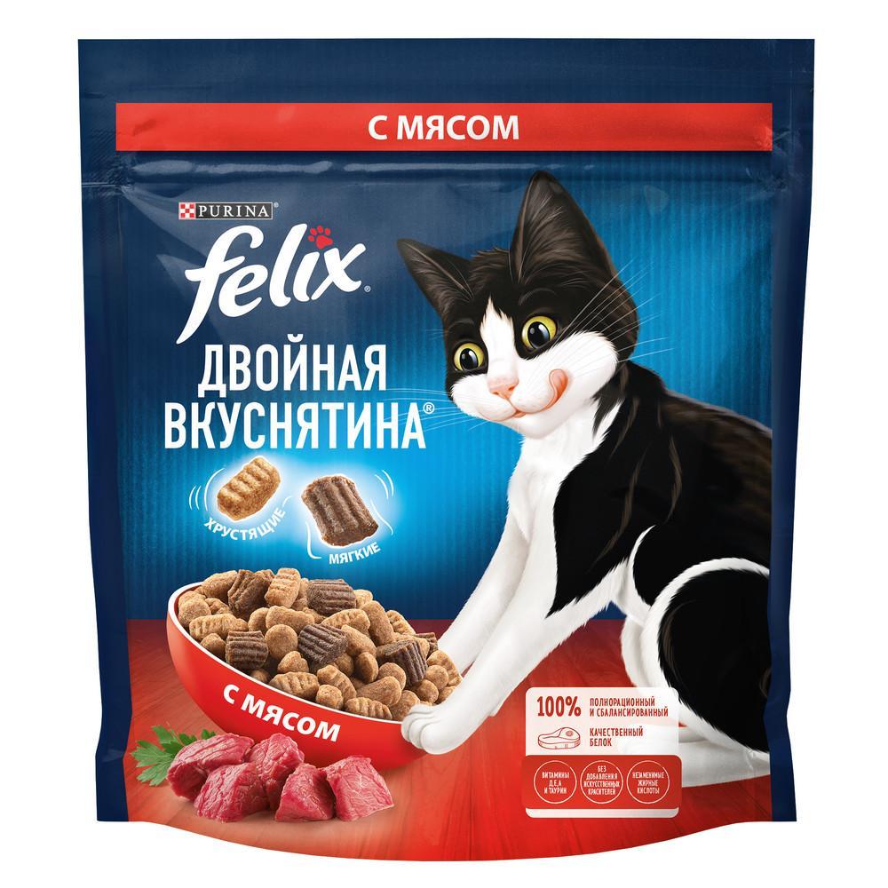 Корм Felix Двойная вкуснятина для взрослых кошек, с мясом 600 гр., дой-пак