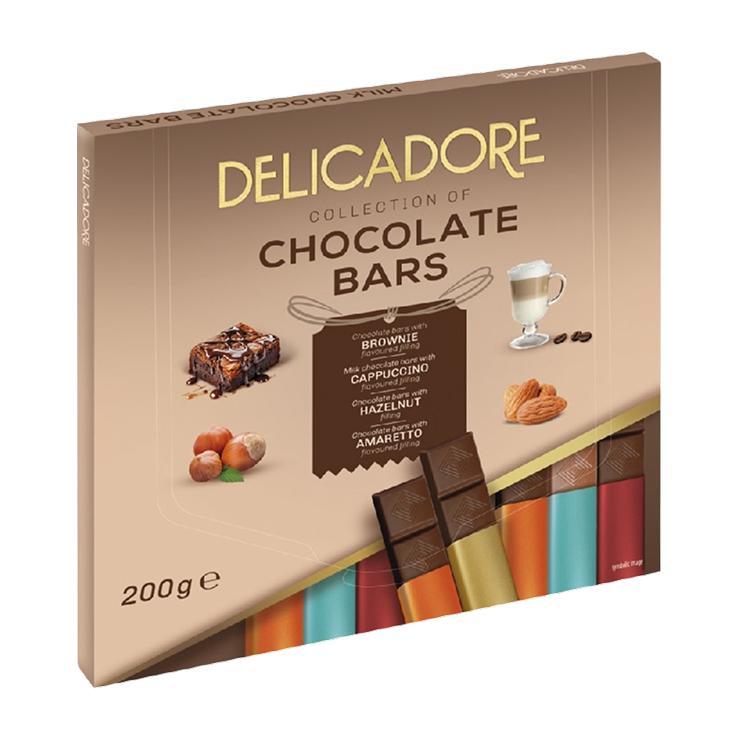 Шоколад Baron Delicadore Chocolate Bars плитки ассорти амаретто брауни капучино начинка со вкусом лесного ореха 200 гр., картон