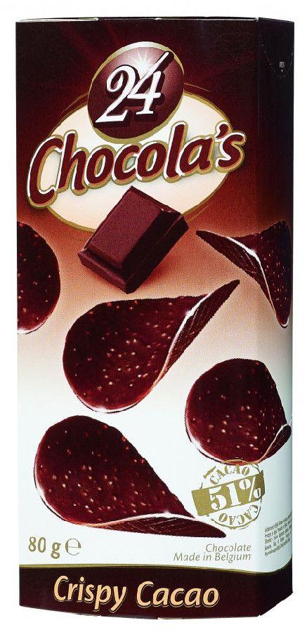 Чипсы шоколадные 24 Chocola’s Crispy Cacao Горький Шоколад 80 гр., картон