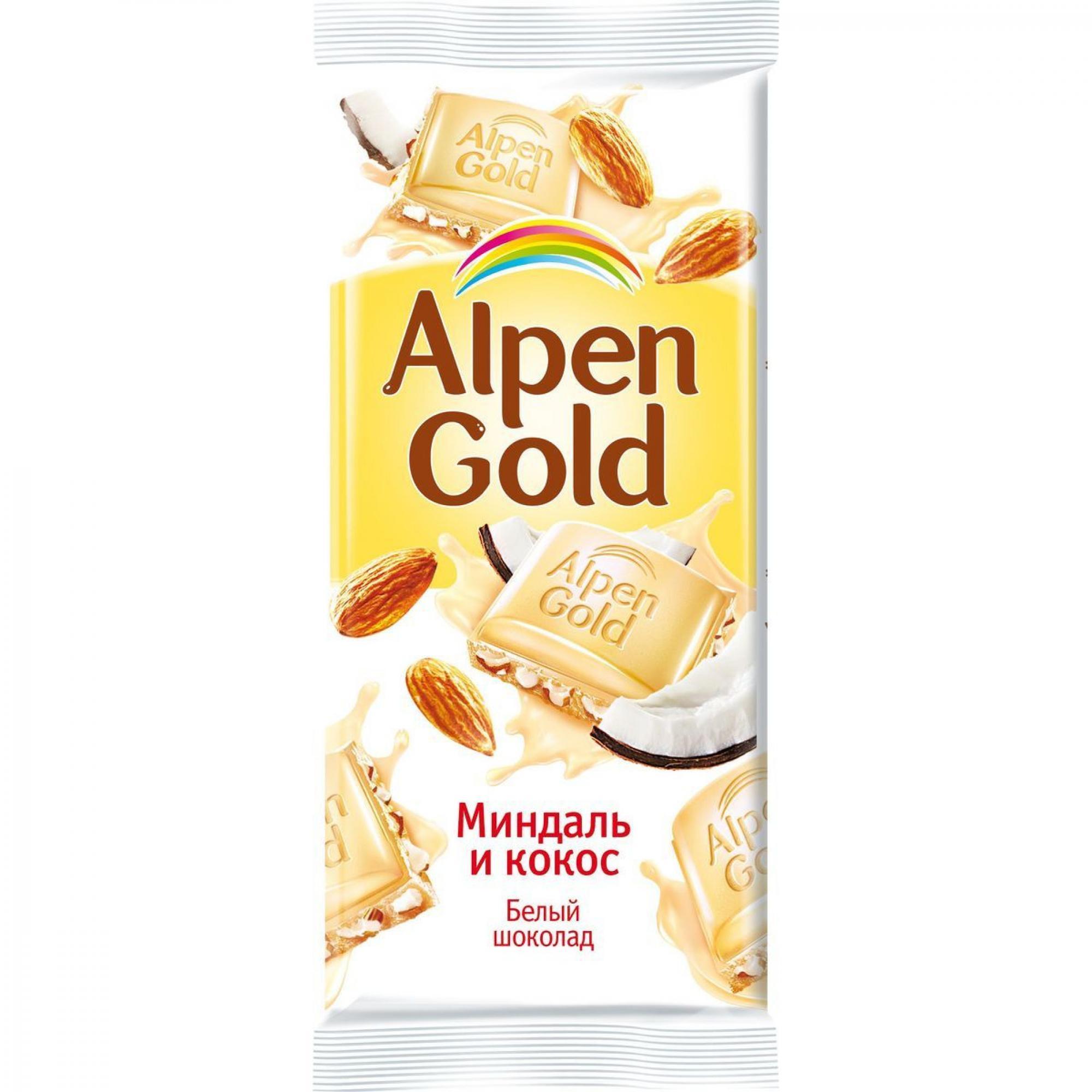 Шоколад Alpen Gold Миндаль-Кокос 85 гр., флоу-пак