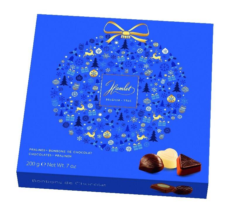Вывод конфеты Hamlet ассорти шоколадных конфет x-mas ball, синяя нг 200 гр., картон