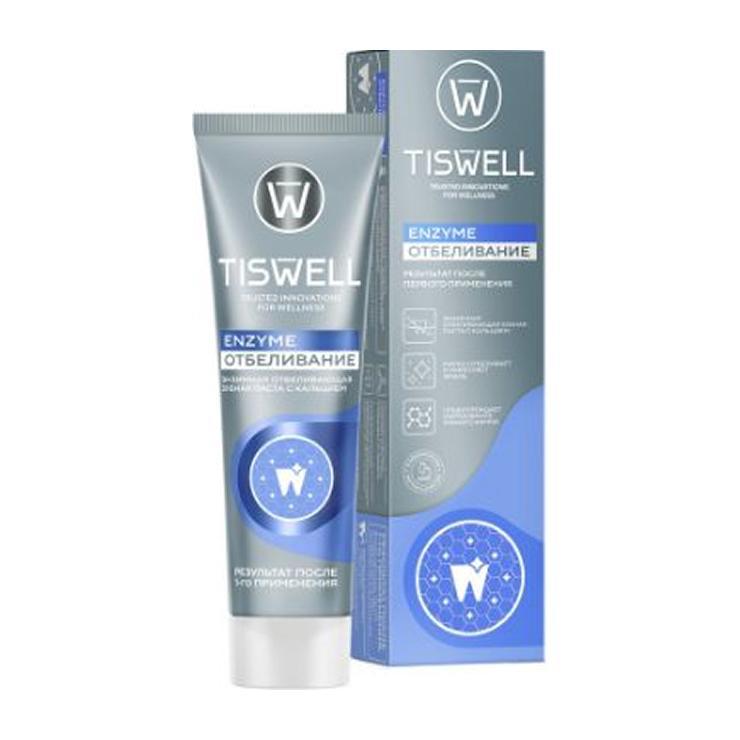 Зубная паста Tiswell отбеливающая энзимная от темного налета и камня с кальцием и фтором 110 гр., картон