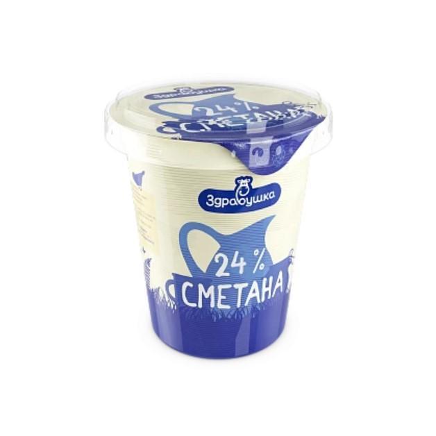Сметана Здравушка 24%, 380 гр., ПЭТ