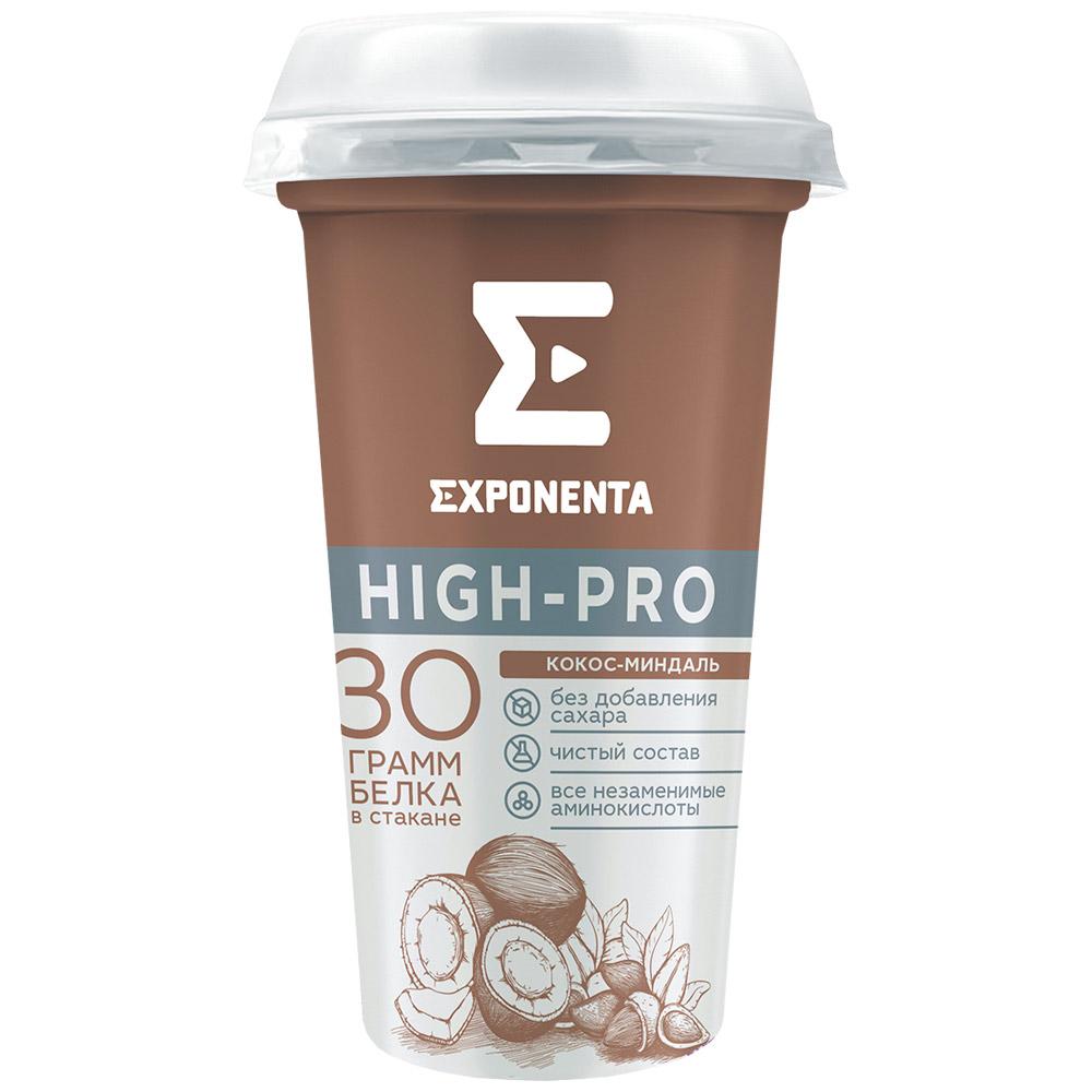 Напиток Exponenta High-pro кисломолочный кокос-миндаль 0%, 250 мл., ПЭТ стакан