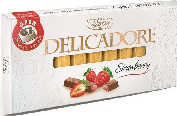 Шоколад Baron Excellent Delicadore молочный с начинкой клубника 200 гр., картон