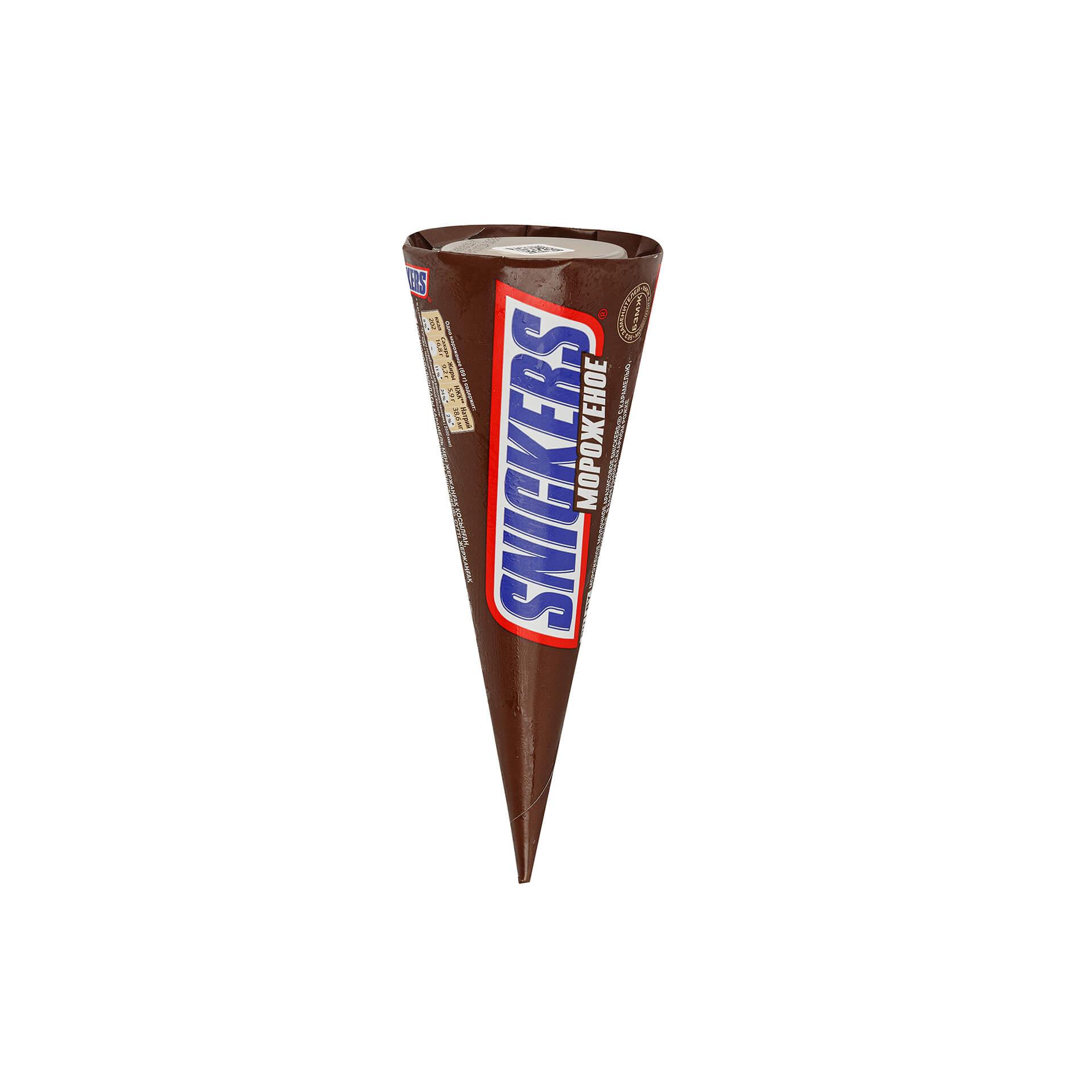 Мороженое пломбир SNICKERS рожок карамель арахис 69 гр., обертка
