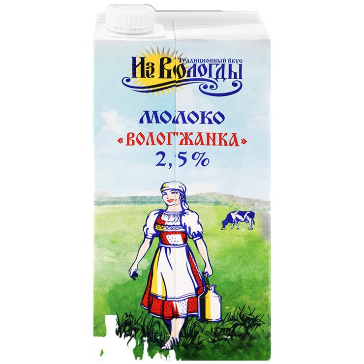 Молоко Вологжанка питьевое ультрапастеризованное 2,5% 1030 гр., тетра-пак