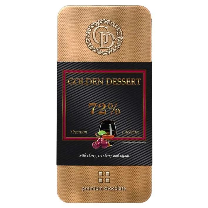 Шоколад Golden Dessert 72% горький шоколад с вишней клюквой и коньяком 100 гр., ж/б