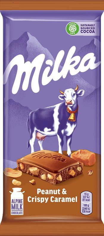 Шоколад Milka молочный арахис и хрустящая карамель 90 гр., флоу-пак