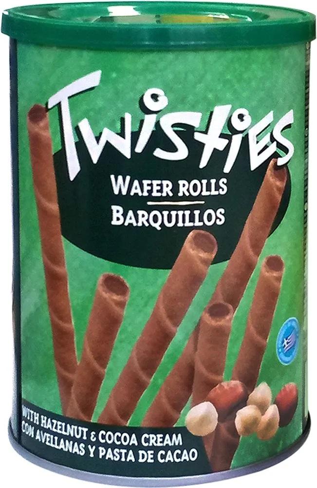 Трубочки вафельные Twisties с кремом из лесного ореха и какао 400 гр., ж/б