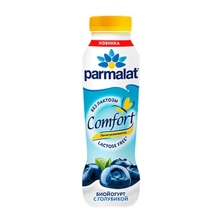 Йогурт питьевой Parmalat Comfort с голубикой безлактозный 1,5% 290 гр., ПЭТ