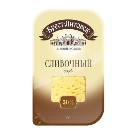 Сыр Брест-Литовский Сливочный 50% нарезка 150 гр., ПЭТ