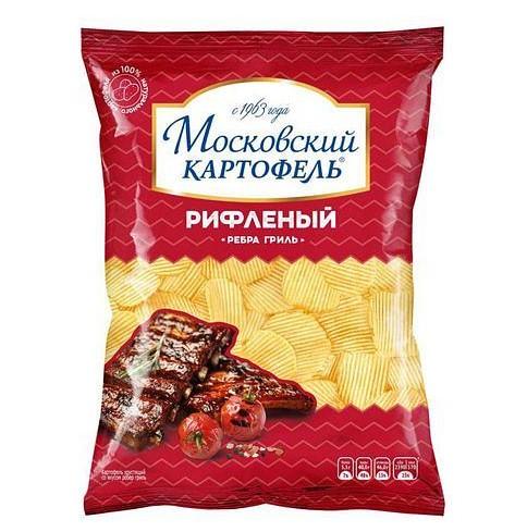 Чипсы Московский картофель рифленые со вкусом Рёбра Гриль 120 гр., флоу-пак