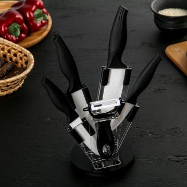 Набор кухонных ножей 5 предметов на подставке цвет чёрный