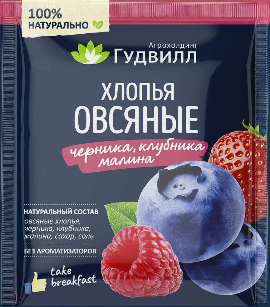 Каша Гудвилл овсяные хлопья черника клубника малина 40 гр., саше