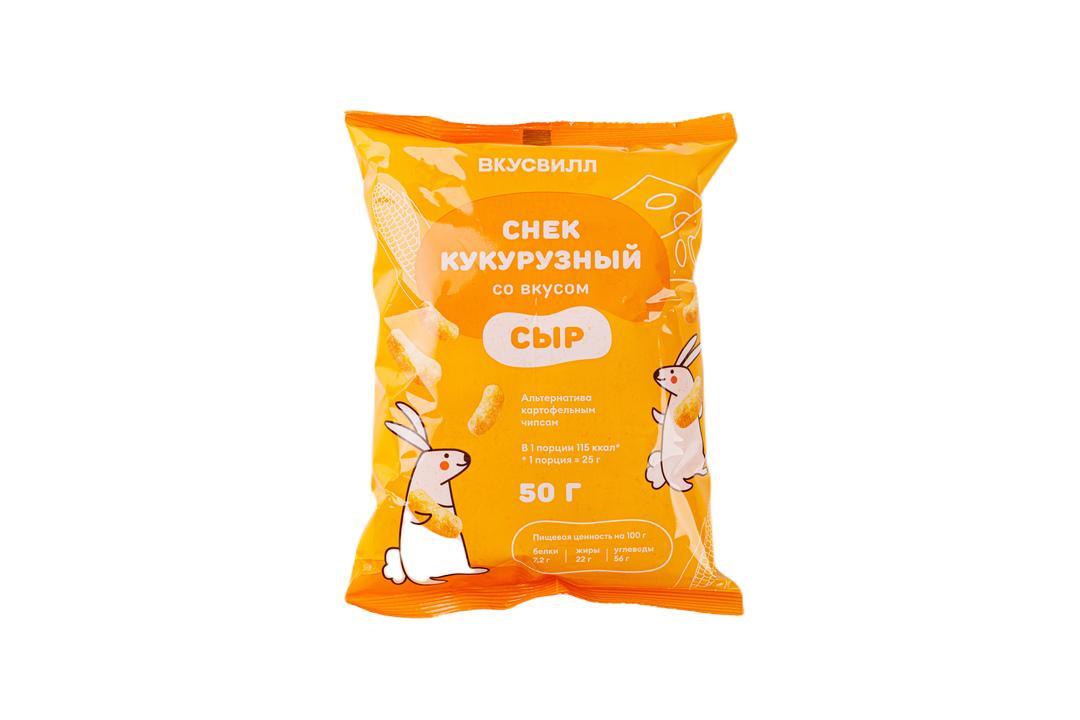 Снек Вкусвилл кукурузный со вкусом Сыр, 50 гр., флоу-пак