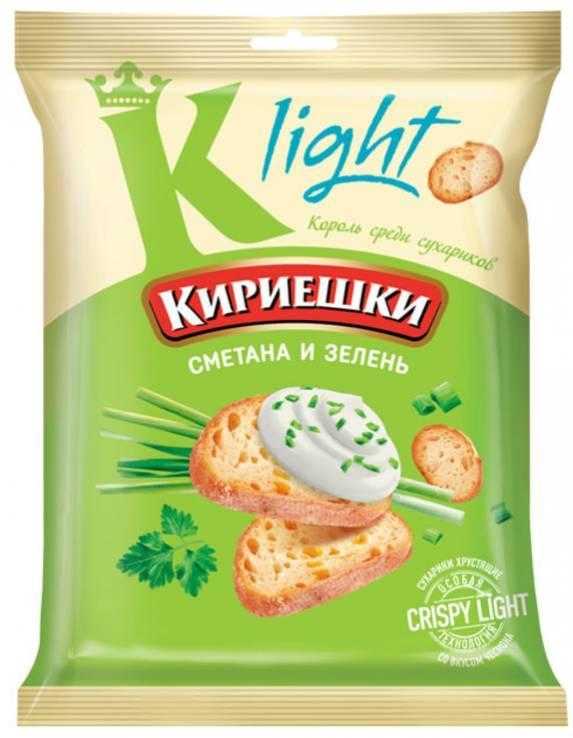 Сухарики Кириешки Light сметана и зелень, 33 гр, флоу-пак