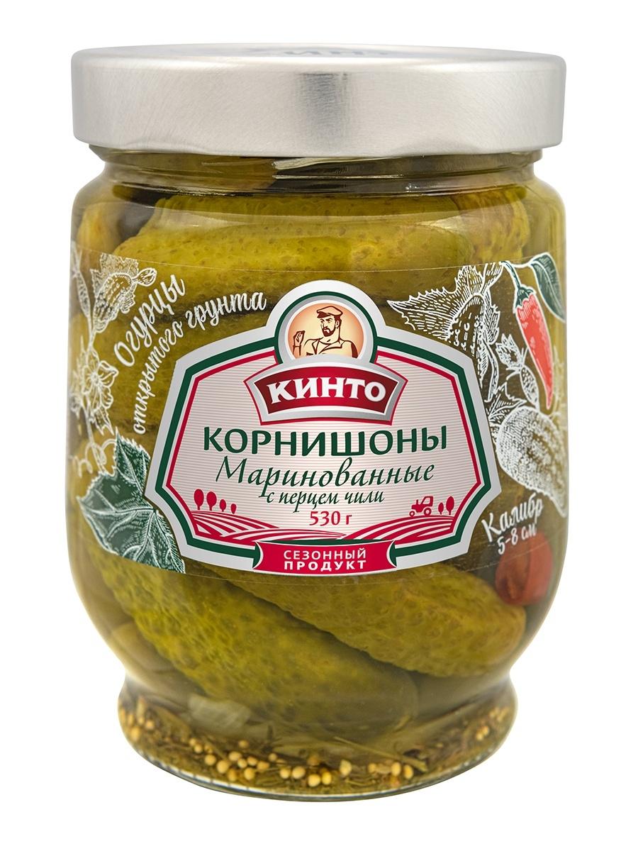 Корнишоны Кинто маринованные с перцем чили 530 гр., стекло